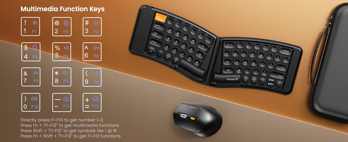 ProtoArc Ergonomic Foldable Keyboard Mouse, XKM03 Portable Folding Bluetooth Keyboard Mouse Combo for Business and Travel, Split Design, 3 Bluetooth, Rechargeable, for iPad, Tablet, iPhone, Laptop ProtoArc Ergonomic Foldable Keyboard Mouse, XKM03 Portable Folding Bluetooth Keyboard Mouse Combo for Business and Travel, Split Design, 3 Bluetooth, Rechargeable, for iPad, Tablet, iPhone, Laptop
