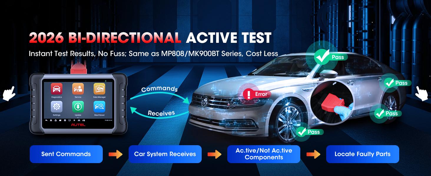 Autel Scanner MaxiCOM MK808S Car Diagnostic Scan Tool Bi-directional All Systems Diagnosis 28+ Services Active Test