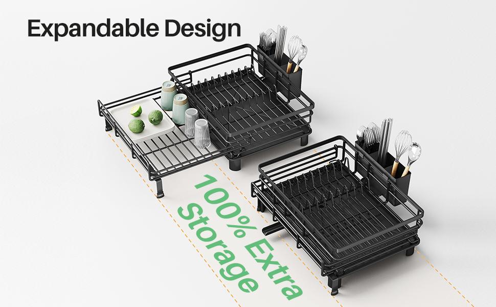 SNTD Dish Drying Rack - Extendable Dish Rack, Large Sink Drying Dish Drainer for Kitchen Counter, Stainless Steel Dish Strainer with Utensil Holder SNTD Dish Drying Rack - Extendable Dish Rack, Large Sink Drying Dish Drainer for Kitchen Counter, Stainless Steel Dish Strainer with Utensil Holder