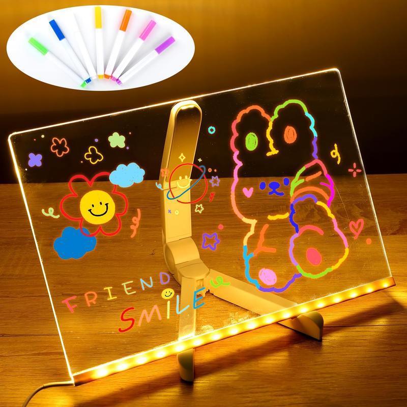 Dohelly Acrylic LED Drawing Board for Kids, Acrylic Dry Erase Light-Up Drawing Board with Stand, Markers & Wipes, Erasable Reusable Board for Kids Learning, Ideal Gift for Birthday Modern LED Lamp for Office School Home