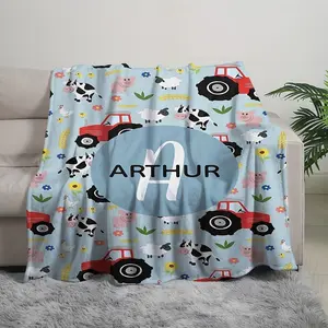Personalized Farm Animal And Tractor Blanket - Soft And Comfortable, Suitable for All Seasons L
