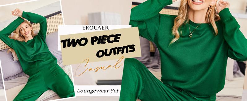Women's 2 Piece Lounge Set Long Sleeve Knit Pajamas Sweatsuit Jogger Pant Outfits With Pockets S-XXL,Outfits for Daily, Downtown Girl Clothes. Fal Outfits, Christmas 2025 Trend, Fall & Winter Womenswear Loungewear Nightwear Soft Sweater