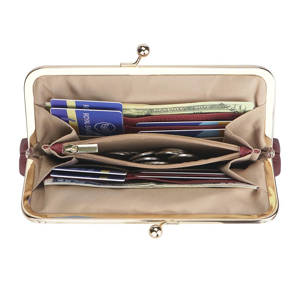 Royal Bagger RFID Kiss Lock Wallet, Solid Color Multi-card Slots Card Holder, Genuine Leather Clutch Purses for Women 1468 SpringStatements