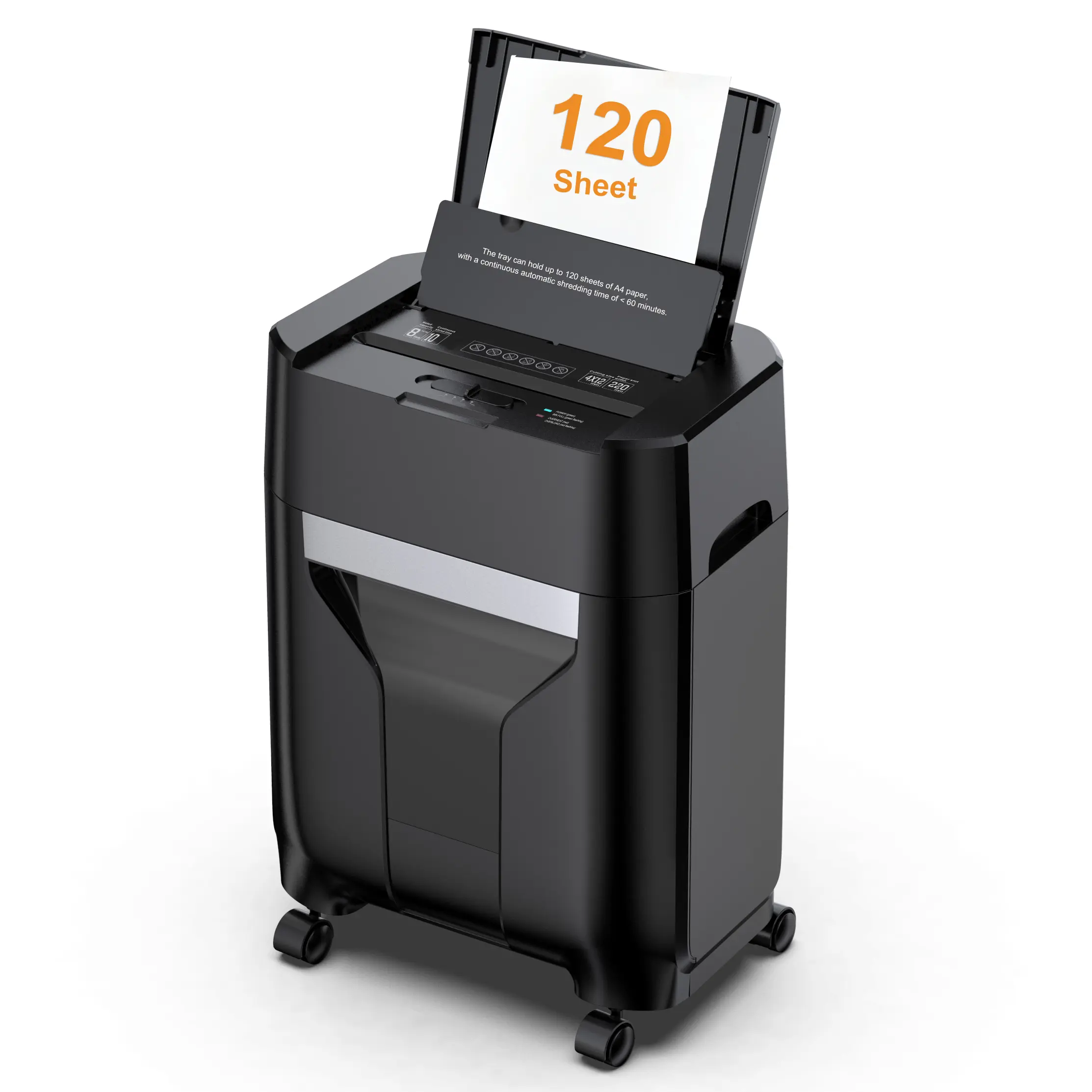 QUIETLEMON 120-Sheet Auto Feed Paper Shredder, P-5 Micro-Cut High Security for Home Office & Small Business, 60-Sheet Manual Capacity, 60-Min Heavy Duty Continuous Run Time, Ultra Quiet <60 dB, 5.28-Gallon Pullout Bin with Wheels, 60 Minutes,, 120V