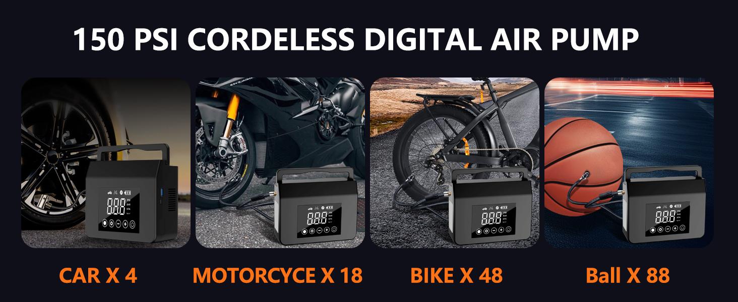 【Hieha】Spring Outing Portable Car Jump Starter, 4000A Car Battery Jump Starter with 150PSI Tire Inflator, 12V Car Battery Jump Starter, 15000mAh Power Bank, with LED Light