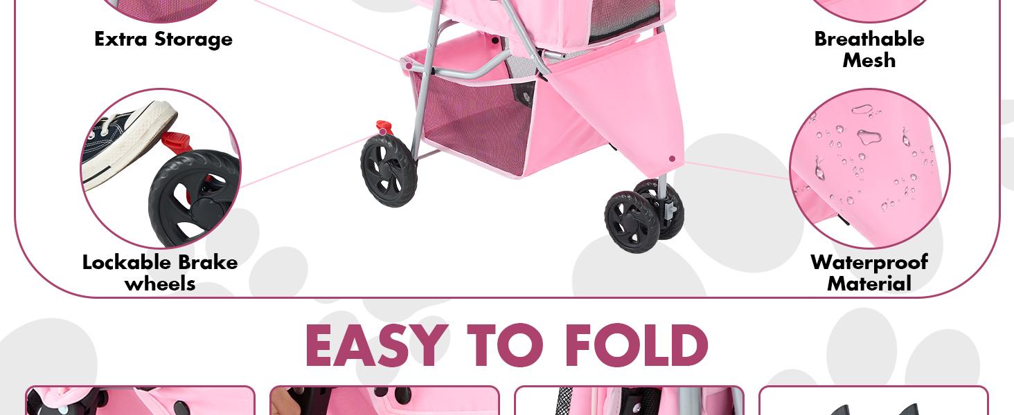 3 Wheels Pet Stroller Dog Jogging with Breathable Mesh Window, Large Storage Basket, Cup Holder, Blue