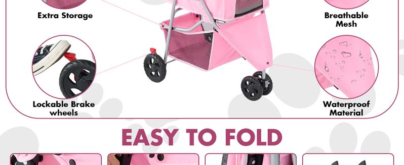 3 Wheels Pet Stroller Dog Jogging with Breathable Mesh Window, Large Storage Basket, Cup Holder, Blue