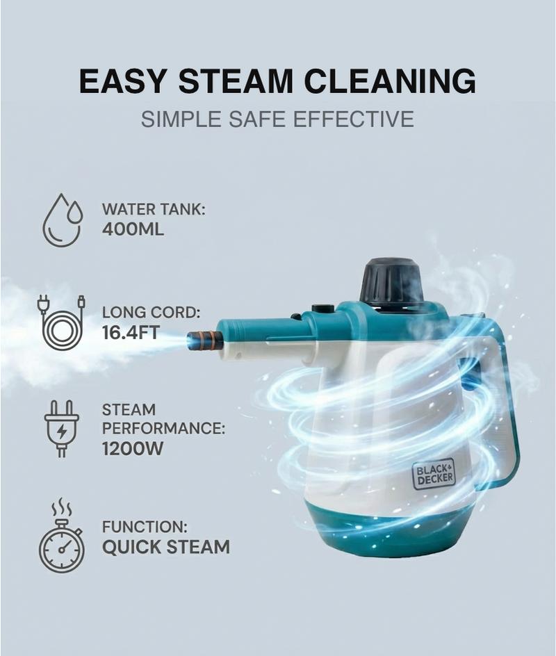 Black + Decker Multi-Use Steam Cleaner + Mop Combo - Versatile Cleaning Tool with Steam Function for Efficient Dirt Removal