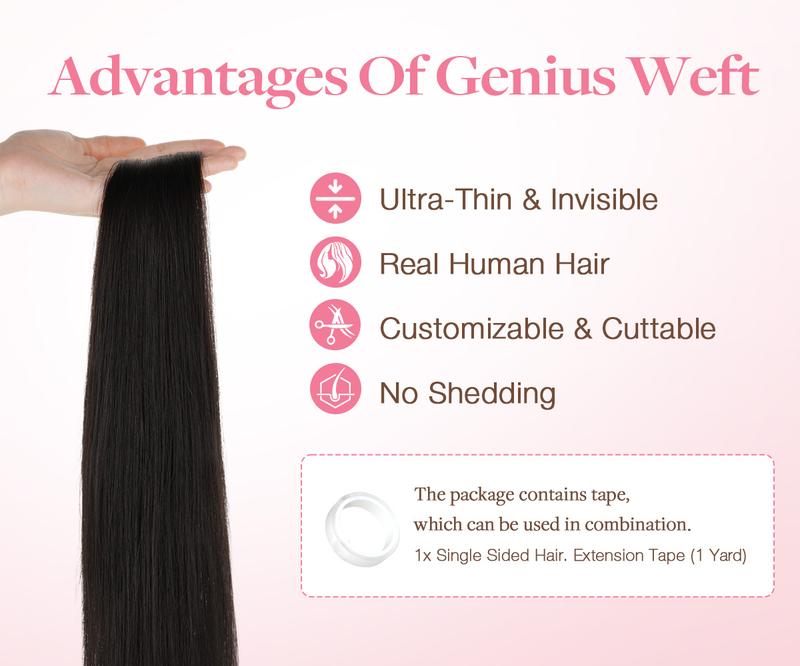 GOO GOO Tape In Weft Hair Extensions,Genius PU Long Weft premium tape wefts,14-24 Inch Real Human Hair Remy Human Hair for Natural Look & Volume