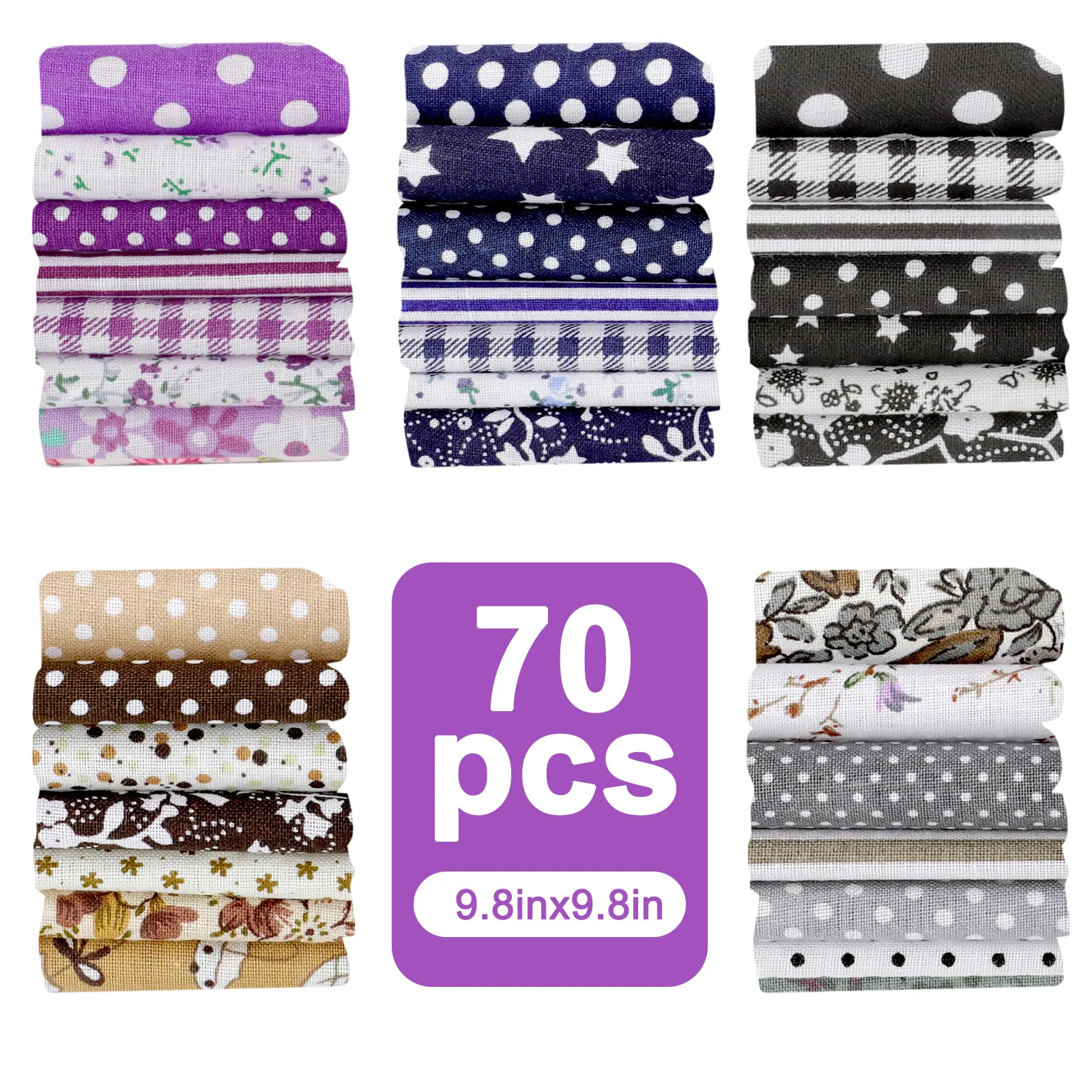 70Pcs vintage Cotton Fabric Bundle - 9.8"Precut Craft Fabric Bundle,Printed Floral Squares Sheets,diy Crafting Quilting Material,for Patchwork Sewing tool