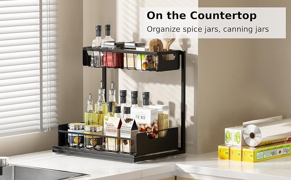 Under Sink Organizer L-Shape 2-LayerMetal Slide-Out Storage Rack Cabinet SnackDrawer kitchen organizer Spice rack DormitoryDining Room Bathroom Organizing AccessoriesMother's Gift.