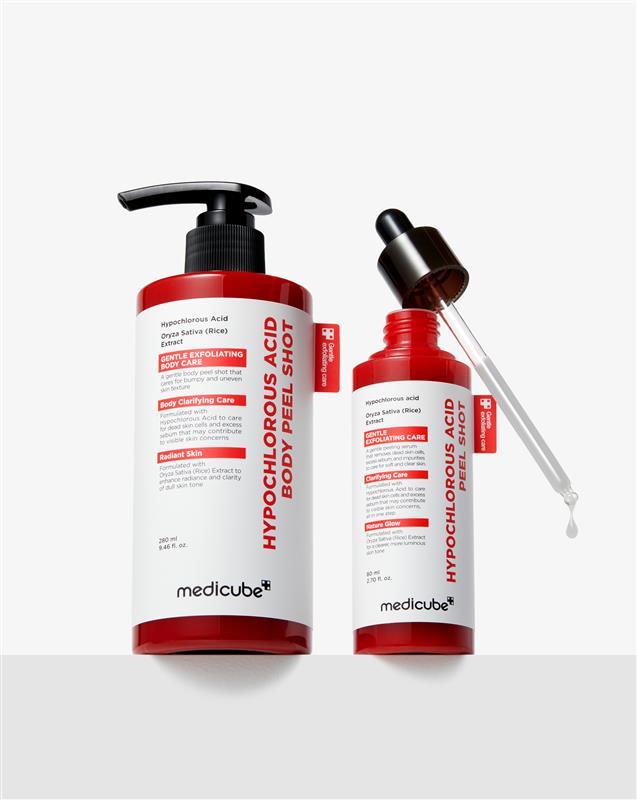 [medicube] Hypochlorous Acid Rice Peel Shot Duo For Face & Body | Gentle Exfoliating Serum for Dead Skin Cells & Pore Care, Blackheads & Excess Sebum Control | Rice Extract, Hypochlorous, Panthenol for Hydrating & Smoothing Care