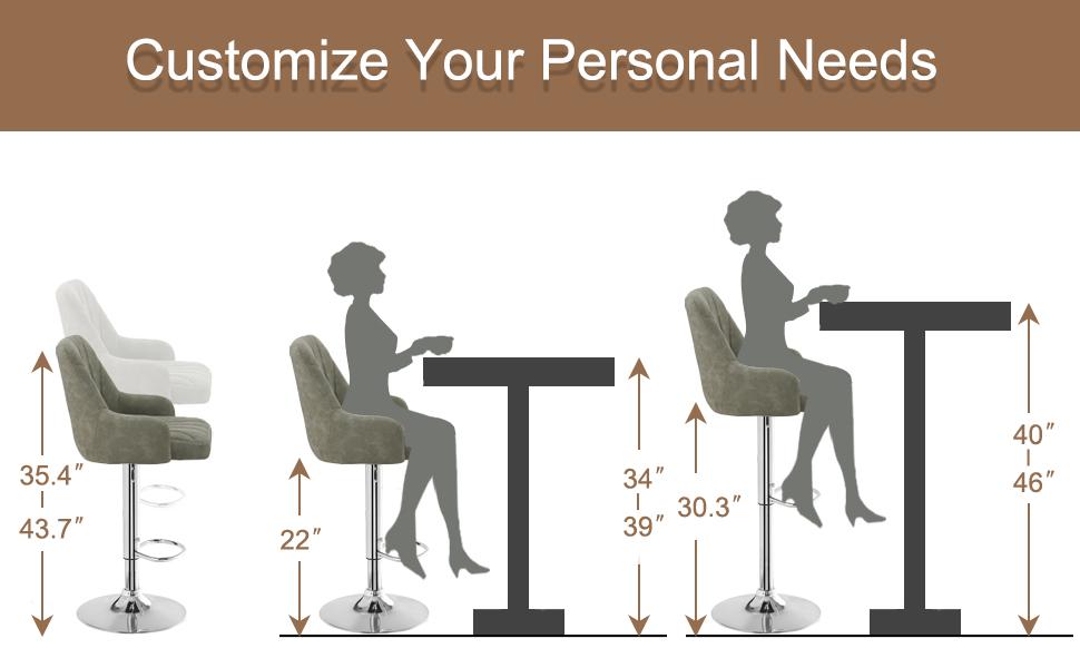 VECELO Bar Stools Set of 2 Counter Height Modern Swivel Bar Stools,Kitchen Island Bar Stools Set of 2 with High Backrest,Adjustable Swivel Stool Bar Height Chairs for Bar, Kitchen, Dining Room