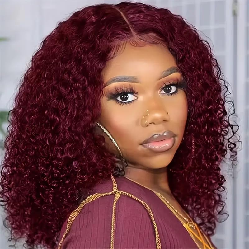 99J Burgundy Curly Bob Wig Human Hair 13x4 Lace Front Wigs  display picture 1