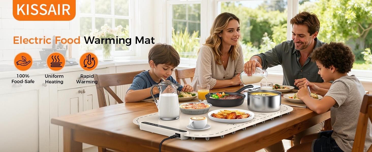 KISSAIR Roll-Up Silicone Food Warmer Mat | 3-Temper Settings (140°F-212°F) & Auto Shut-Off | Full-Surface Heater for Plates, Wine & Hands versatile food warmer