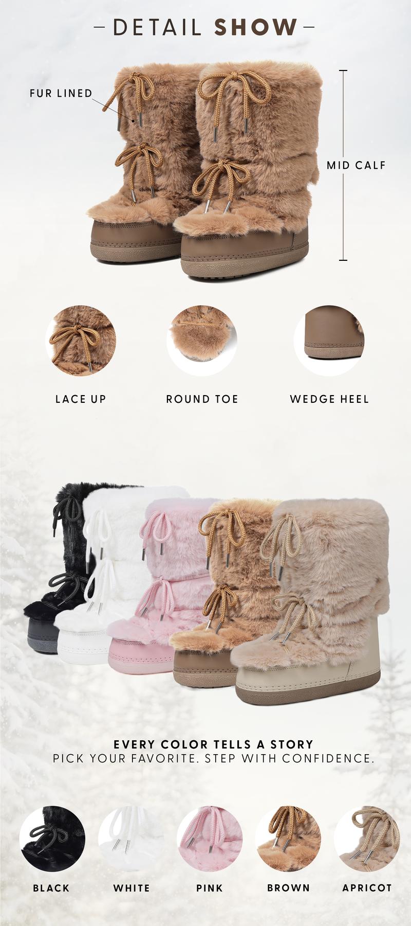 Faux Fur Snow Mid Calf Boots for Women Round Toe Wedge Heel Lace Up Fur Lined Fuzzy Fluffy Furry Warm Fashon Party Dress Valentine Shoes Trendy Boots gift for her Faux Fur Snow Mid Calf Boots for Women Round Toe Wedge Heel Lace Up Fur Lined Fuzzy Fluffy Furry Warm Fashon Party Dress Valentine Shoes Trendy Boots gift for her