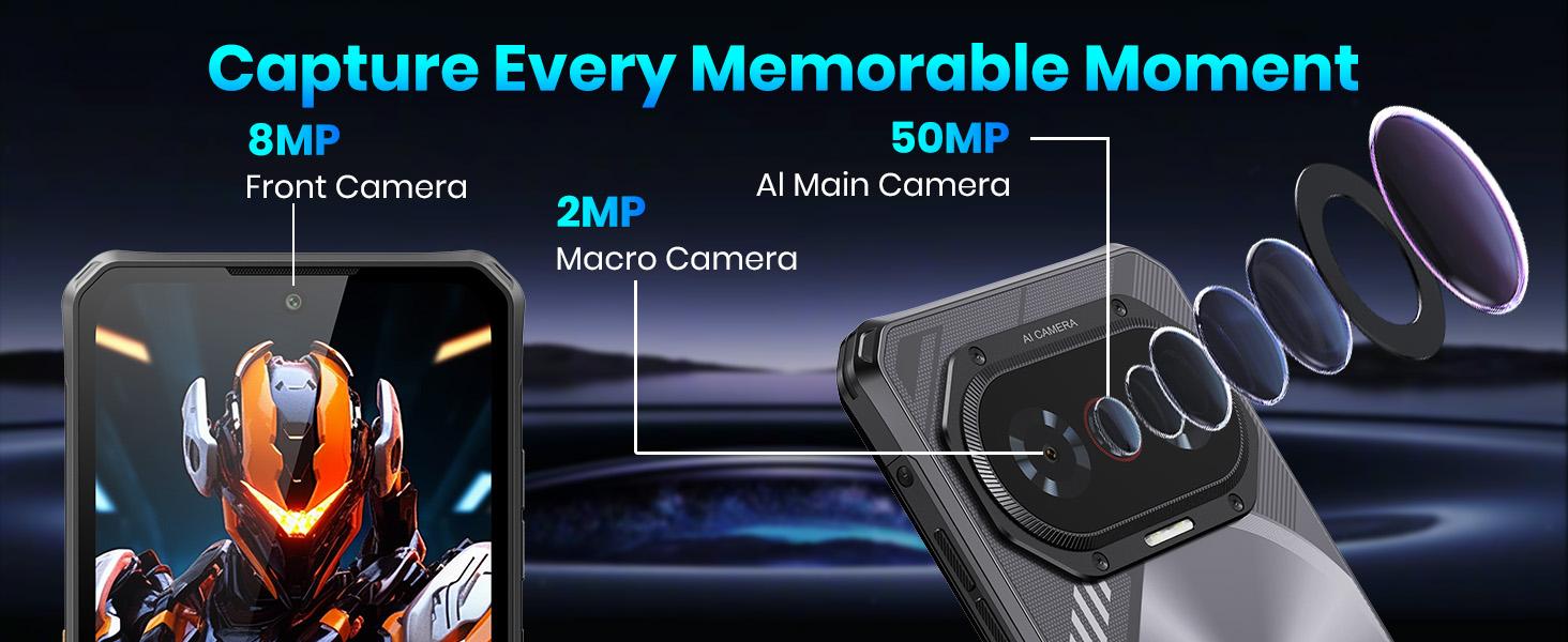 FOSSIBOT F114 Rugged Smartphone Unlocked, 16GB+128GB/2TB Android 15 Rugged Phone, 5000mAh Battery Cellphone,50MP+2MP+8MP Camera,Dual SIM 4G Phone,IP68 / IP69K, NFC