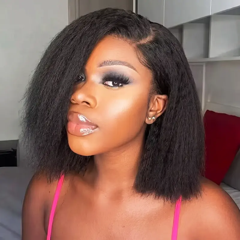 Yaki Straight Glueless HD Lace Front Human Hair Bob Wig, 7x5 Lace, Preplucked Natural Hairline, 200% Density, Ready-to-Wear, Beginner Friendly, Preplucked Wig