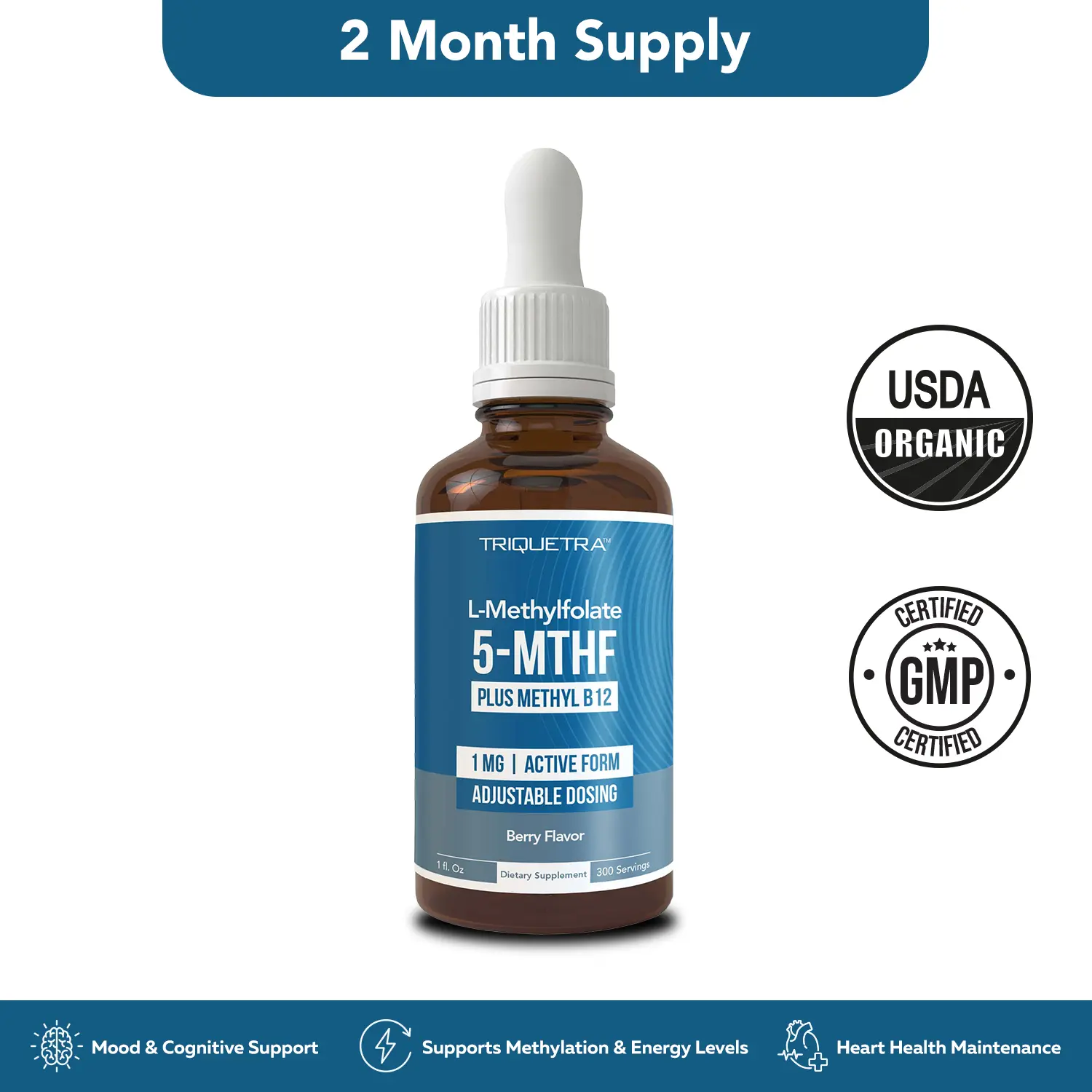 L-Methylfolate (1mg) Plus Methyl-B12 (300 Servings)- Active 5-MTHF Form, Organic Berry Flavor, Liquid Form – Mood, Cognition, Methylation Supplement fitness dietary