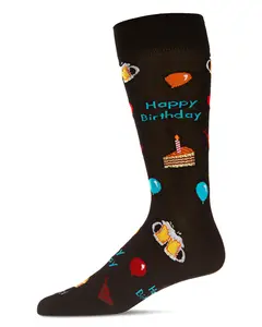 Men's "Happy Birthday" Rayon from Bamboo Blend Novelty Crew Sock