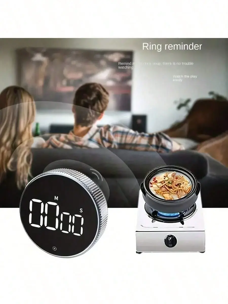 Multi-Function Round Timer, Countdown/Up, LED, 3 Mute Modes, Magnetic, For Cooking/Baking/Study/Sports, Compact.