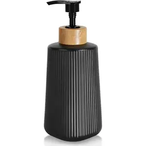 Glass Soap Dispenser, Thickened Glass Hand Soap Dispenser for Bathroom, Kitchen Dish Washing Liquid Bottles, Shampoo and Conditioner Bottles, Modern Farmhouse Style, (Black, Set of 1, 12oz)