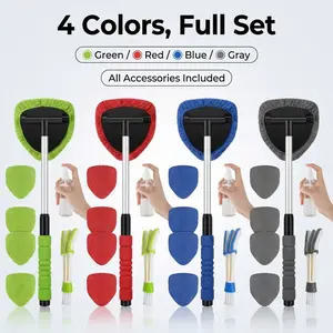 Windshield Cleaner Tool with Extendable Handle,Portable Car Interior Window Cleaning Kit , 4Microfiber Towel Pads, Auto Glass Wiper for Windshield, Trucks, SUVs, RVs, and Home Windows squeegee Telescoping