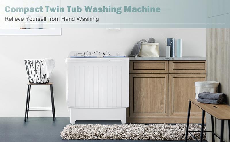 Costway Compact Twin Tub Washing Machine, Control Knobs, Timer Control, Built-in Pump Drain, Durable Design, Compact Laundry Washer for RV, Apartments and Dorms