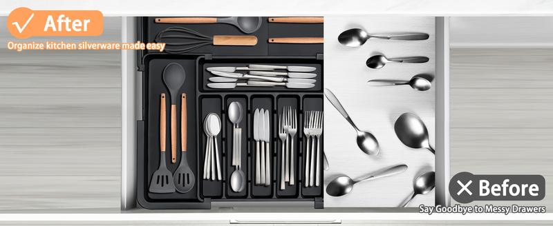 【SUHOPE】【Holiday Deal】Silverware Organizer Expandable Kitchen Utensil Drawer Organizer with 9 Compartment Large Cutlery Organizer Tray for Forks Knives 13" - 22"W ,14.5" - 19"L 【SUHOPE】【Holiday Deal】Silverware Organizer Expandable Kitchen Utensil Drawer Organizer with 9 Compartment Large Cutlery Organizer Tray for Forks Knives 13" - 22"W ,14.5" - 19"L