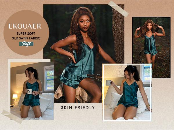 EKOUAER Silk Pajamas Set Women Satin Camisole Sleepwear Lingerie 2 Piece Pjs Cami Top and Shorts Sleep Nightwear Gift Loungewear Pajama Set women's  pajamas