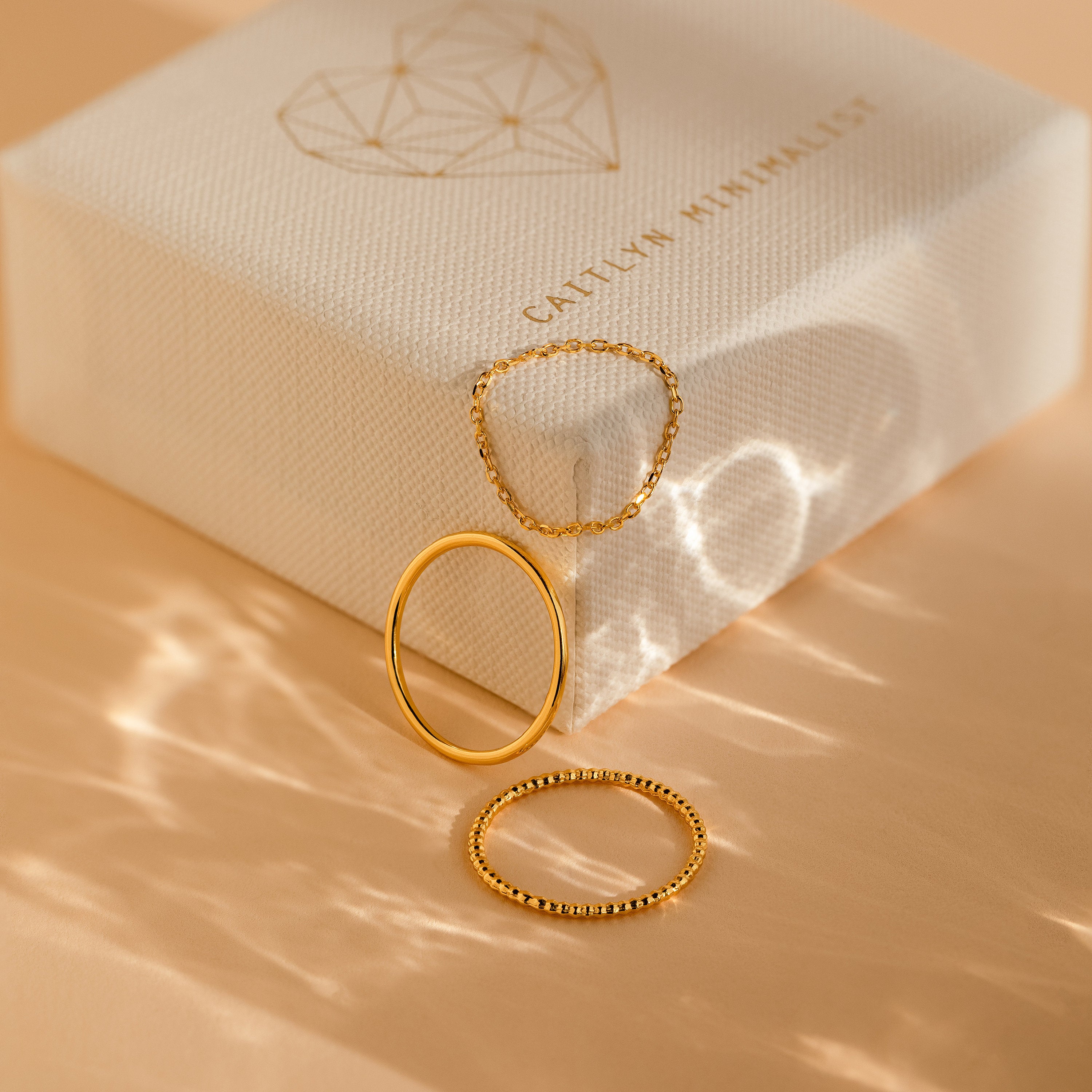 Textured Stacking Ring Set by Caitlyn Minimalist - Set of 3 Dainty Stacking Rings in 18K Gold Plated or Sterling Silver - Minimalist Jewelry - Gift for Her