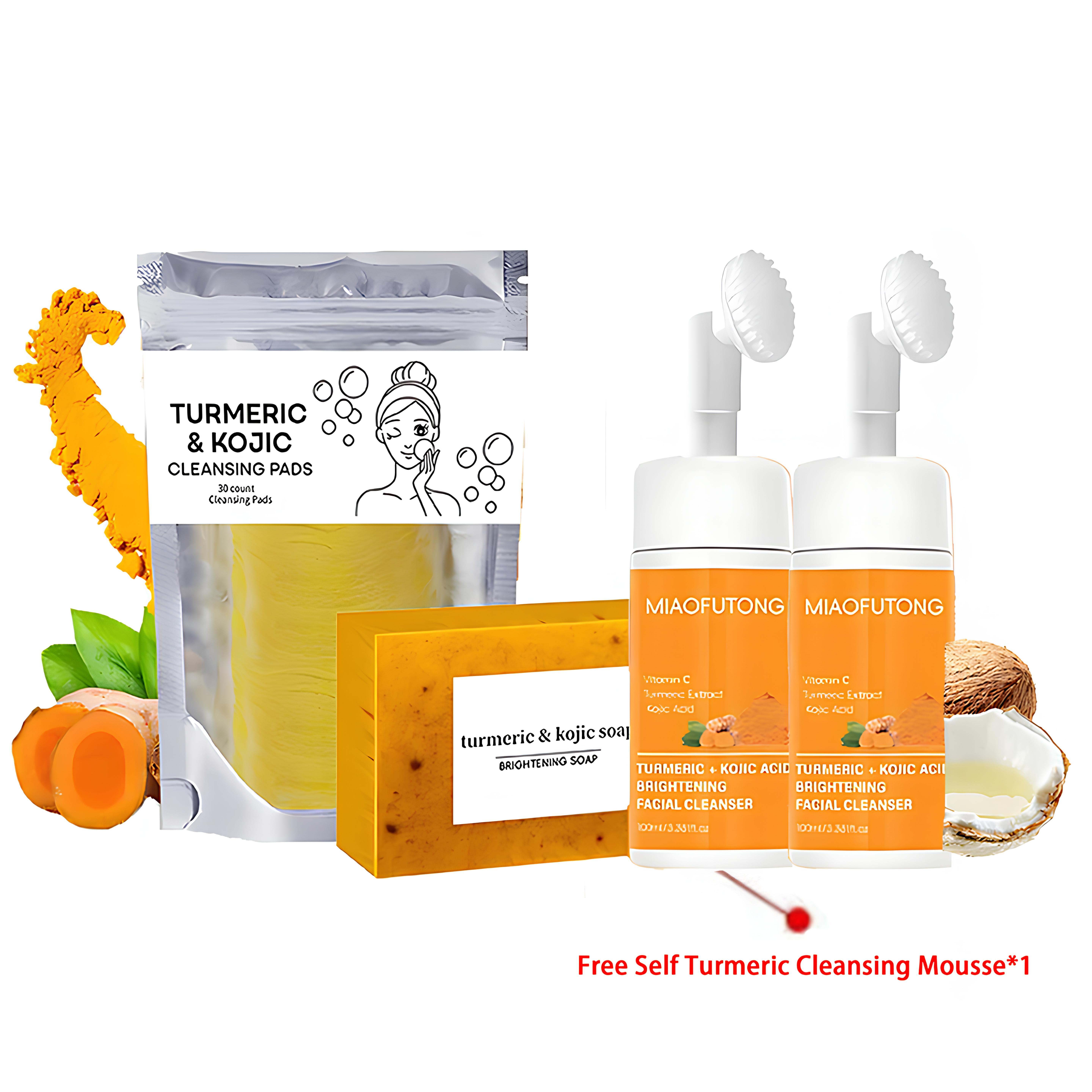 4 in 1 Turmeric Wash and Care Set - 2PCS Turmeric Cleansing Mousse, Tablets, Soap & Skincare for Facial Cleansing - Comprehensive Skincare Routine 4 in 1 Turmeric Wash and Care Set - 2PCS Turmeric Cleansing Mousse, Tablets, Soap & Skincare for Facial Cleansing - Comprehensive Skincare Routine