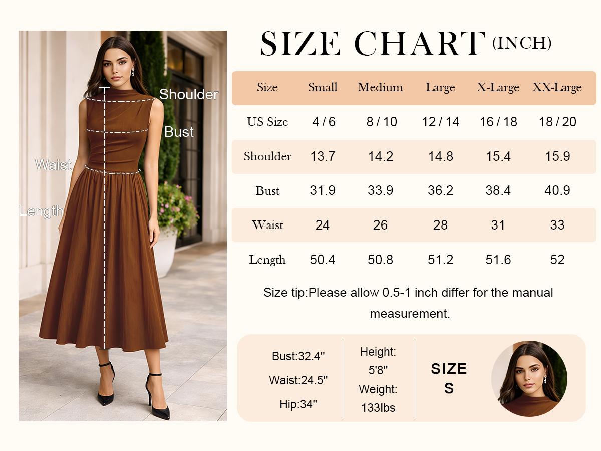 Miusol 85234B Women's Summer Maxi Dresses for Women 2026 Spring Sleeveless Half Collar Casual Ruched Swing A-Line Dress with Pocket Sundress Flowy Beach Dress