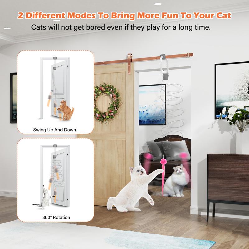 HAPPYCODE Electric Cat Teaser Wand Interactive Pet Toy Rechargeable Door Clip Design Dual Modes—360° Rotation & Random Jumping Stimulates Physical & Mental Energy Cat Toys, Cat Supplies, Bird & Cat Supplies, Cat Toys