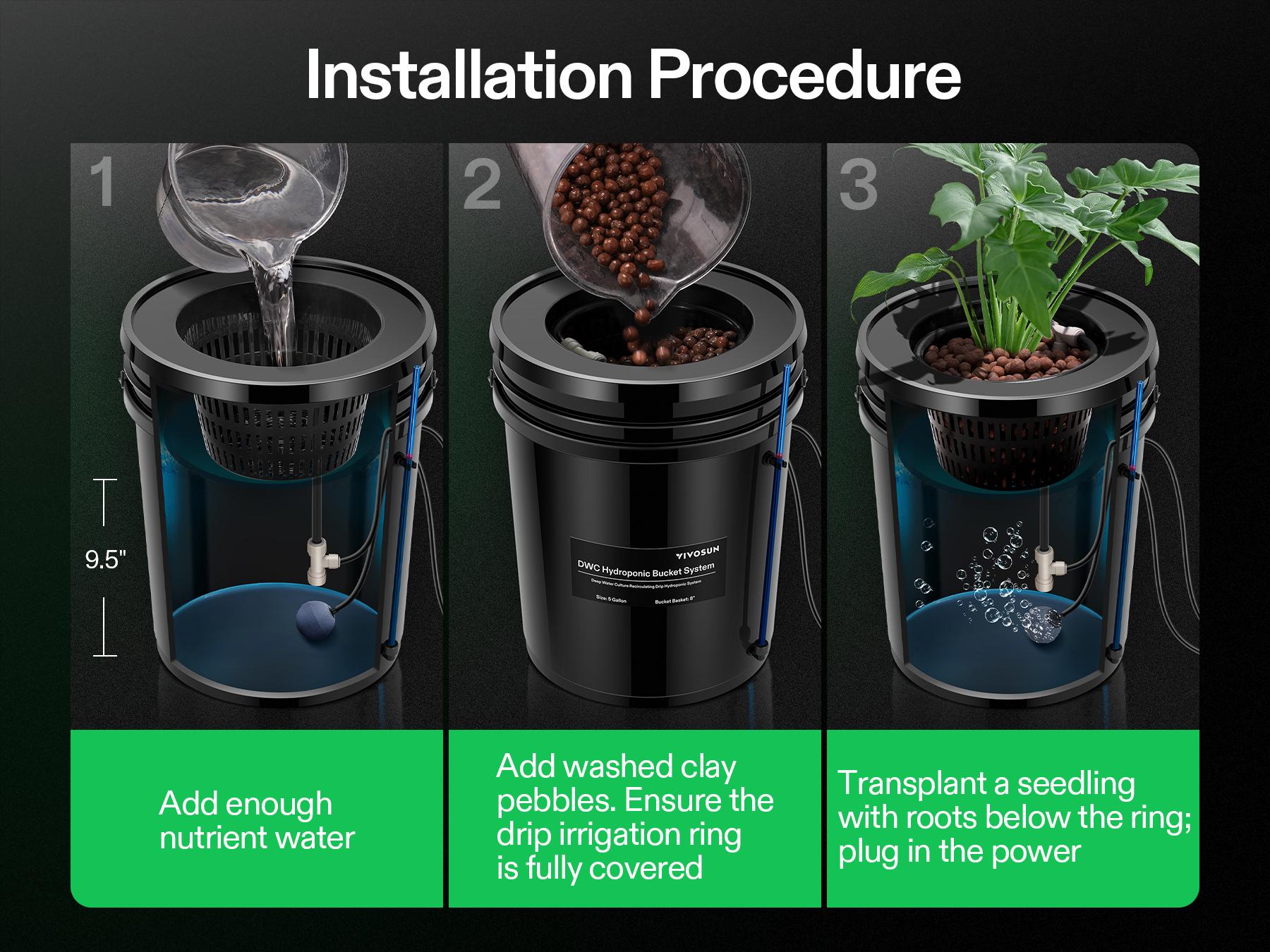 VIVOSUN DWC Hydroponics Grow System with Top Drip Kit, 5-Gallon Deep Water Culture, Recirculating Drip Garden System with Multi-Purpose Air Hose, Air Pump, and Air Stone (2 Buckets + Top Drip Kit)