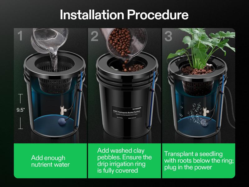 VIVOSUN DWC Hydroponics Grow System with Top Drip Kit, 5-Gallon Deep Water Culture, Recirculating Drip Garden System with Multi-Purpose Air Hose, Air Pump, and Air Stone (2 Buckets + Top Drip Kit)