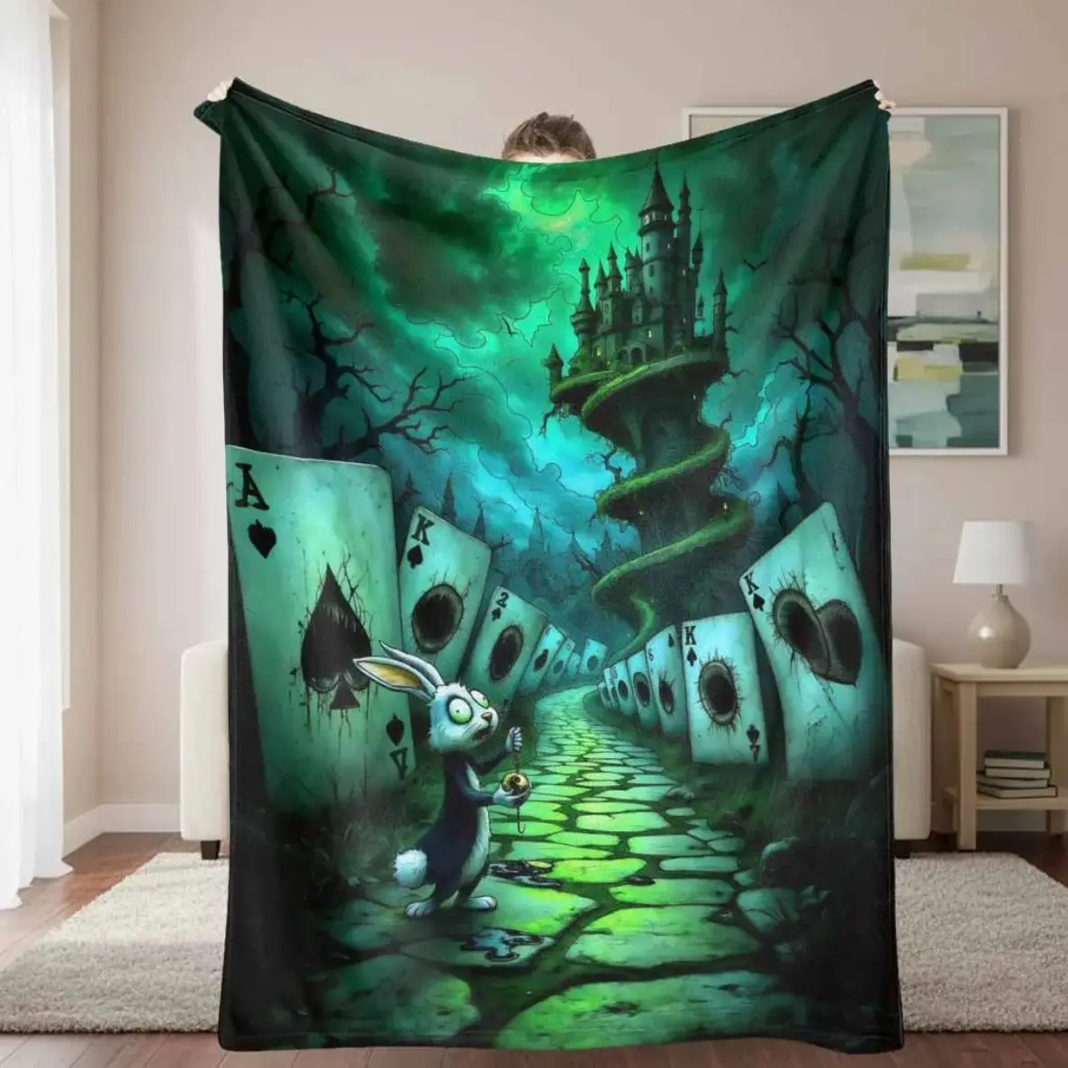 Whimsical Wonderland Flannel Blanket, Surreal Alice Adventure Print, Ultra Soft Cozy Warm Throw, Perfect for Home Decor, Reading Nook, Travel Companion, Ideal Gift for Fantasy Enthusiasts, Housewarming, Christmas, Birthday & Special Occasions