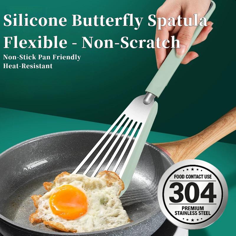 Food Grade Silicone Butterfly Spatula - Heat Resistant Non-Stick Pan Turner for Frying Fish, Pancakes & Stir-Fry-RR