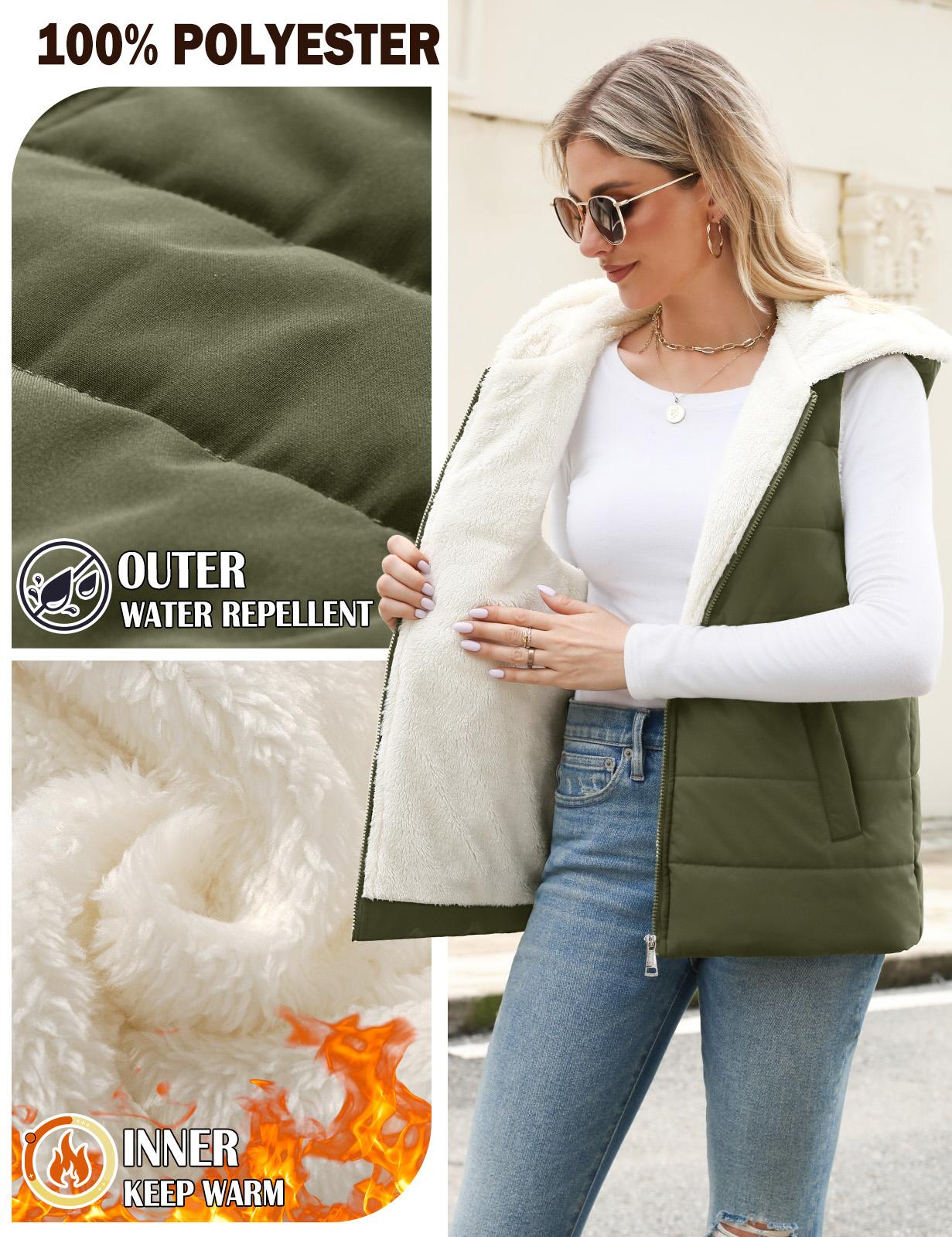 UMIPUBO Womens Sherpa Fleece Vest Warm Sleeveless Jacket 2025 Winter Coat Fall Zip Up Hoodie Reversible Outwear with UMIPUBO Womens Sherpa Fleece Vest Warm Sleeveless Jacket 2025 Winter Coat Fall Zip Up Hoodie Reversible Outwear with