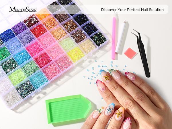 MelodySusie 30000PCS/21000PCS/18000PCS Nail Charms, Nail Rhinestones Kit with Nail Gems, Bedazzling Kit for Nails, Colorful Clear Flatback Rhinestones, Charms Y2K for Nails, Multi Shape Nail Art Accessories for Crafts