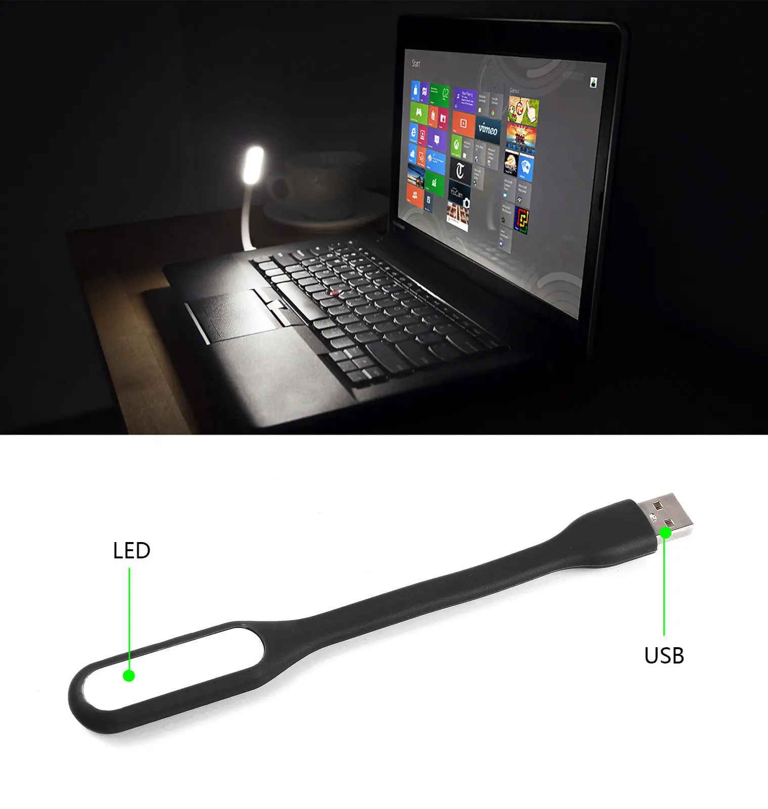 Mini USB LED Light for Laptop with Flexible Gooseneck, Portable Reading Lamp Black