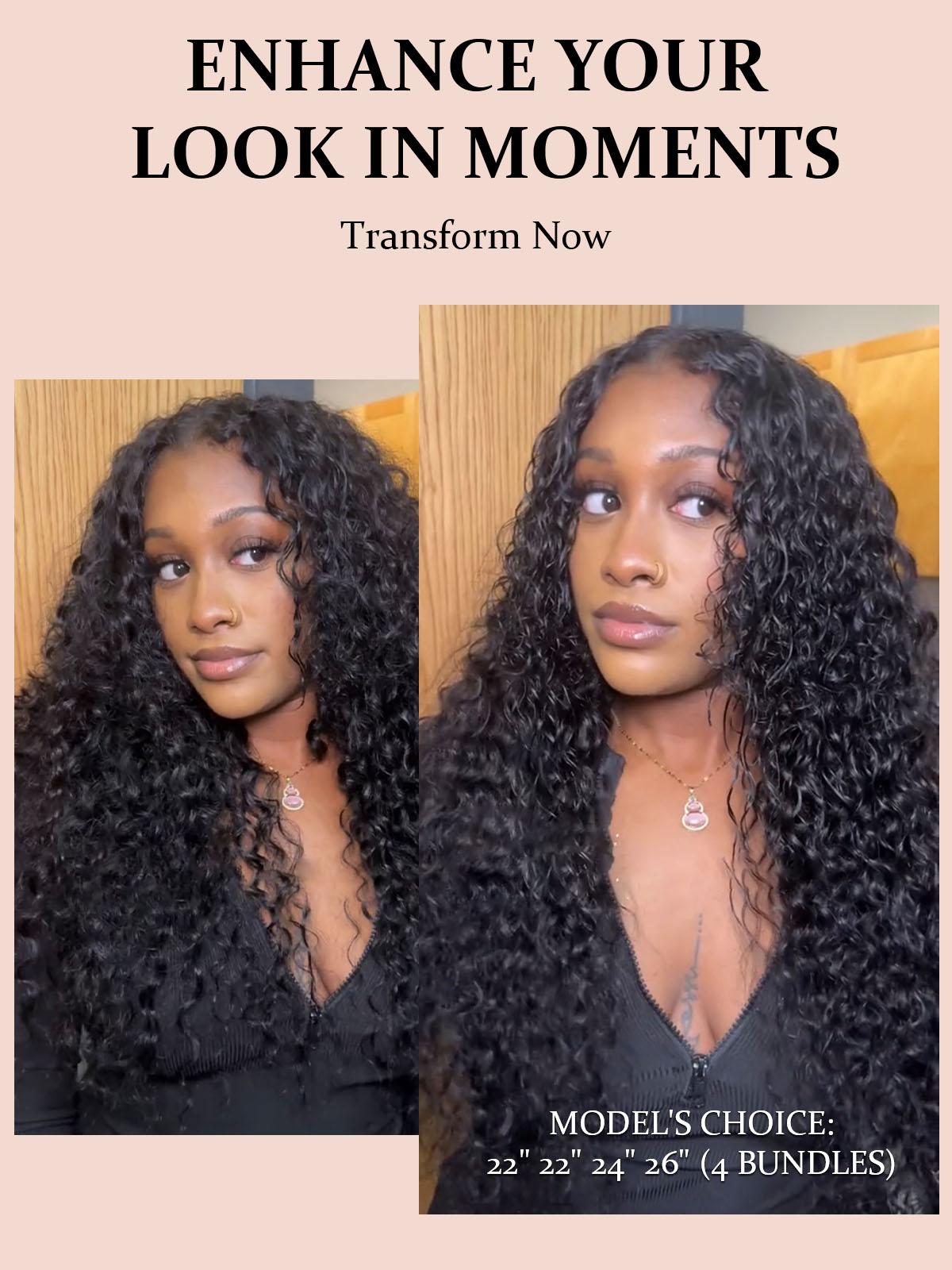 [Wequeen] Wet Look Water Wave Human Hair Bundles with Free Perm Rods Brazilian 100% Human Hair Budget Friendly Curled Viral Hair Full And Soft