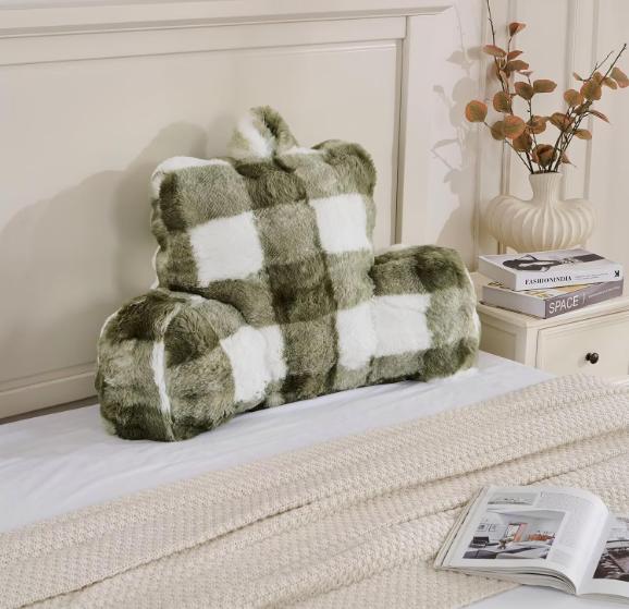 18in Velvet Bed Wedge Pillow - Adult Back Rest Support Cushion for Sitting Up in Bed/Couch, Leopard Brown Sleeping Pillow, Pillows
