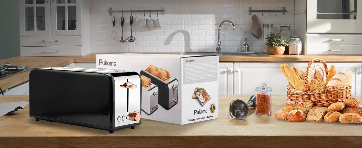 Pukomc Toaster 4 Slice with Wide Slots, 2 Long Slot Toaster for Bagels Waffles and Toast, 6 Browning Levels, Stainless Steel, Removable Tray, Cancel/Bagel/Defrost Functions, WT-8500 Black (1500W) Home Toastie Machine Toastie Maker Kitchen Appliances Pukomc Toaster 4 Slice with Wide Slots, 2 Long Slot Toaster for Bagels Waffles and Toast, 6 Browning Levels, Stainless Steel, Removable Tray, Cancel/Bagel/Defrost Functions, WT-8500 Black (1500W) Home Toastie Machine Toastie Maker Kitchen Appliances