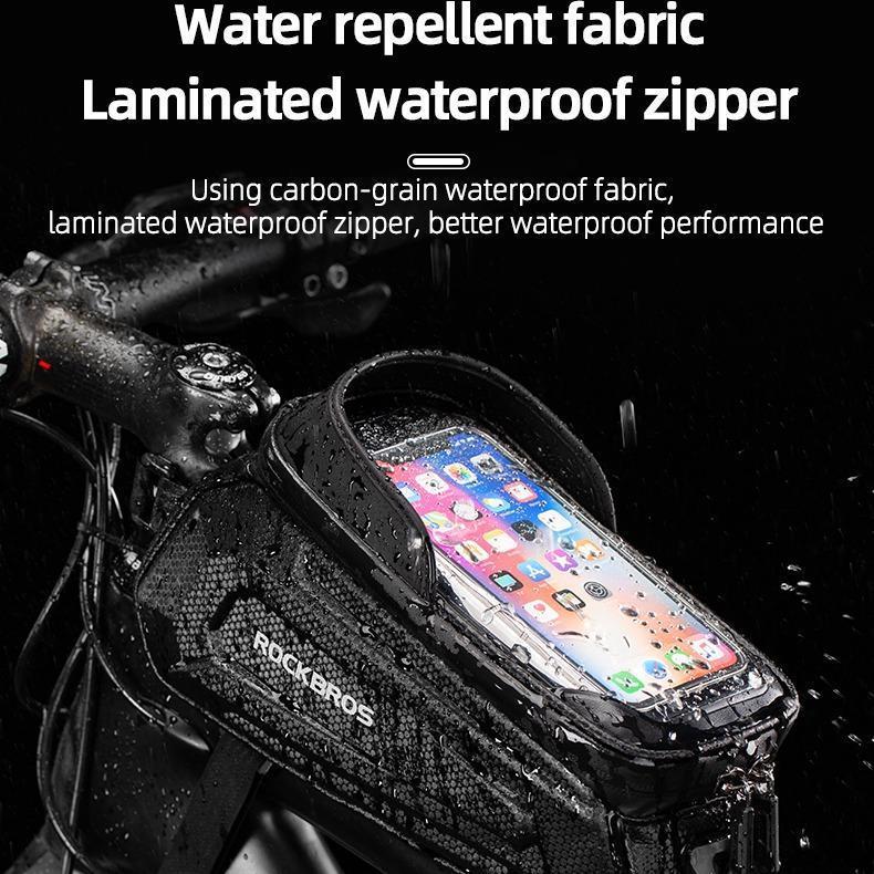 ROCKBROS Waterproof Bike Phone Mount Bag – EVA Hard Shell Bicycle Pouch with Rain Cover, Fits iPhone 14/13/12/11 Pro/XS Max/XR & Smartphones Up to 6.8” – Secure Cycling Accessory for Mountain & Road Bikes