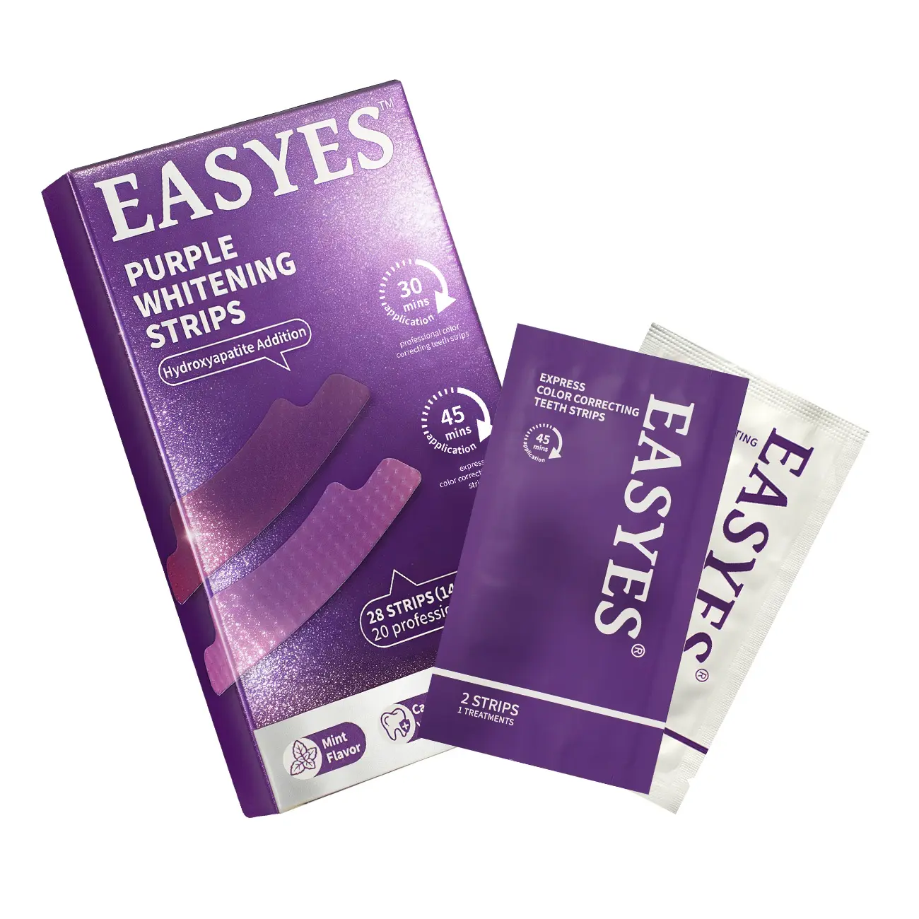 【Easyes】Purple Non-Slip Teeth Whitening Strips - Enamel Safe & Sensitivity Free 7/14  Whitening Sessions Combining Whitening and Colour Correction Residue-Free Non-Slip Dry Strip Technology -K