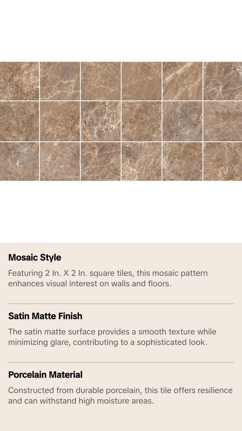 2 In. X 2 In. Mosaic Mira Brown Satin Matte Porcelain - Square Wall & Floor Tile (4.84 Sqft/Case)