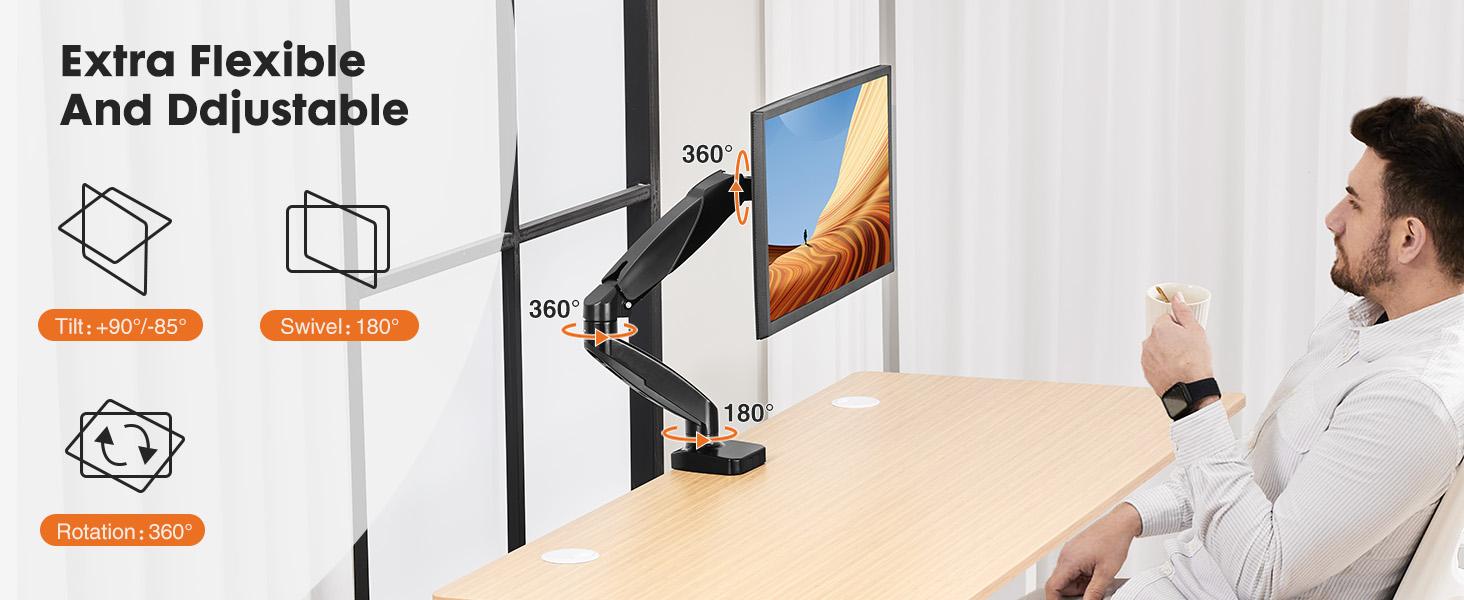 Furnest Computer Ac Monitor Stand - Adjustable Desk Mount Arm for Support 15 to 27 Inch and 4.4 to 15.4lbs Screen, Gas Spring Computer Monitor Holder with Clamp and Grommet Base, VESA Bracket 75 and 100