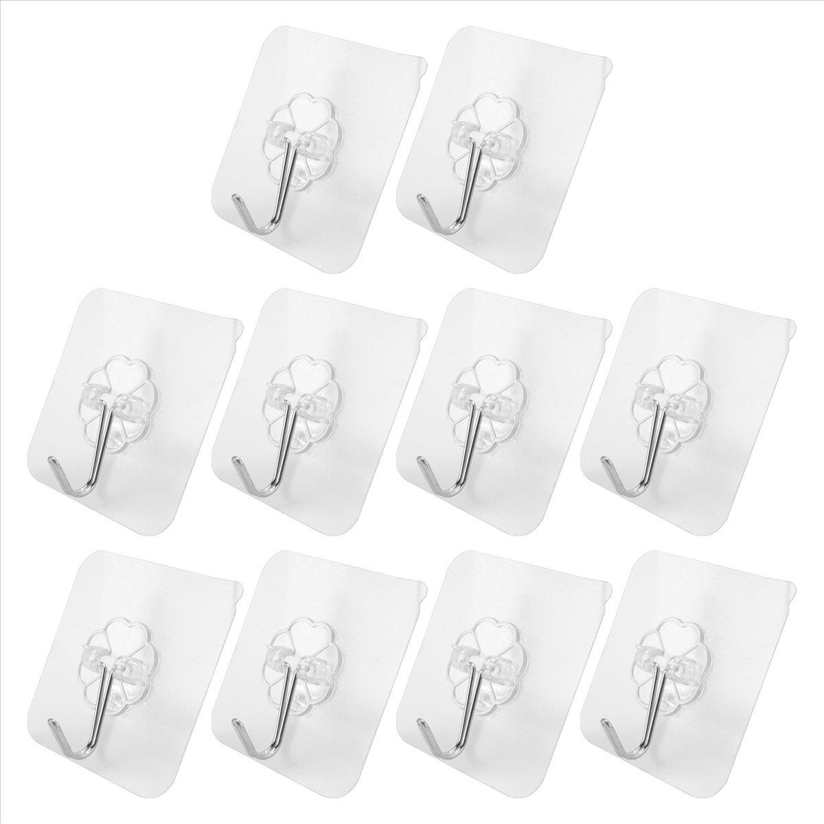 10 Packs Reusable Adhesive Hooks,Transparent Heavy Duty Wall Hooks with No Scratch, Waterproof and Oilproof for Bathroom, Bedroom, Kitchen, Refrigerator Door, Wall and Ceiling