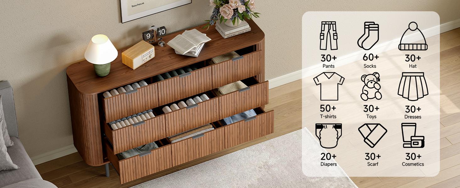 【SPOTLIGHT DAY】ONBRILL 60 " Fluted Dresser, Modern Wooden Dresser for Bedroom, Chest of Drawers with Metal Handle, TV Stand, Storage Organizer Unit, Storage Tower for Livingroom Hallway Closet ,Bedroom Furniture, Christmas Gift